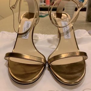 Jimmy Choo ‘Minny’ gold patent leather sandals